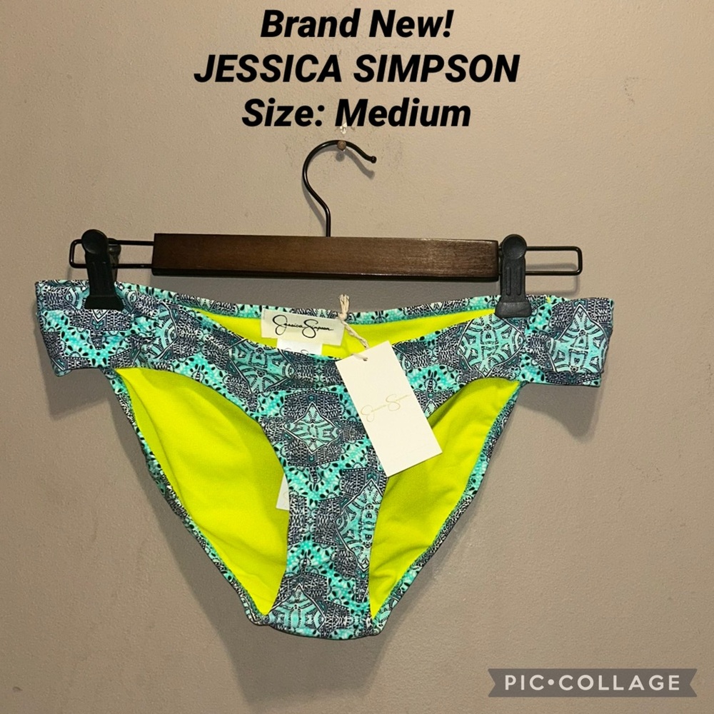 NWT JESSICA SIMPSON Marine Mojave Tribal Bikini Swim Bathing Suit Bottoms M